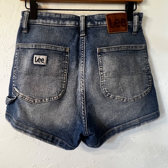 Vintage Lee Carpenter Jean High Rise Dungaree Shorts Size 27 Medium - Picture 2 of 10